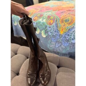 Gabor Women's Dark Brown Leather Knee High Boots Buckle with Side wide calf